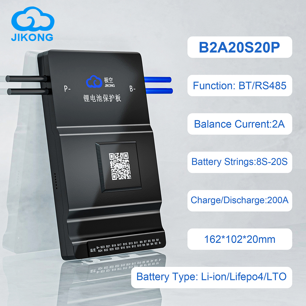 JKBMS B2A20S20P Smart BT RS485 200A 8S~24S 10S 16S 20S Lifepo4 Li-ion 2A Active Balance JIKOD BMS