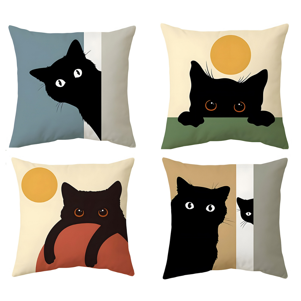 Black Cat Geometric ปลอกหมอนผ้าฝ้าย 4040.7070.ปลอกหมอนอิงหมอนรองนอนสําหรับเด็ก