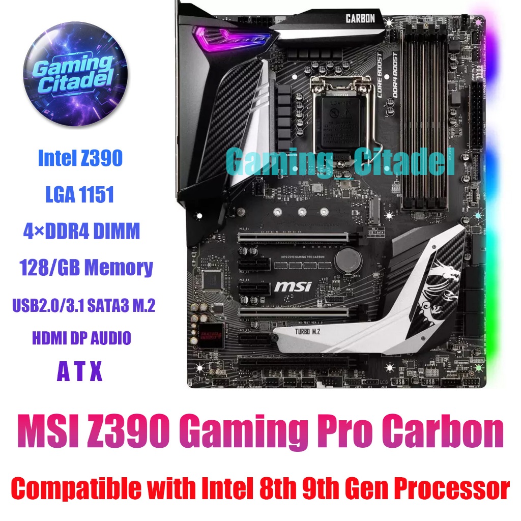 ใช้ MSI MPG Z390 Gaming Pro Carbon LGA 1151 เมนบอร์ด ATX DDR4 รองรับ Intel 8th 9th Gen โปรเซสเซอร์ทด