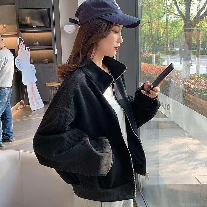 ส่งไวจากไทย Wione ผู้หญิง M-2XL เกาหลี ไม่เป็นทางการ คอตั้ง ซิปเต็ม ที่ราบ เสื้อสเวตเตอร์ ท็อปส์ซู