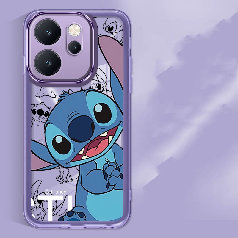 OPPO Reno14 Pro Reno 14F Reno14F 5G Happy Stitch Case เคสโทรศัพท์เคลือบเงาออกแบบการ์ตูน Anti-Slip ด้านข้าง Candy Clear Cover