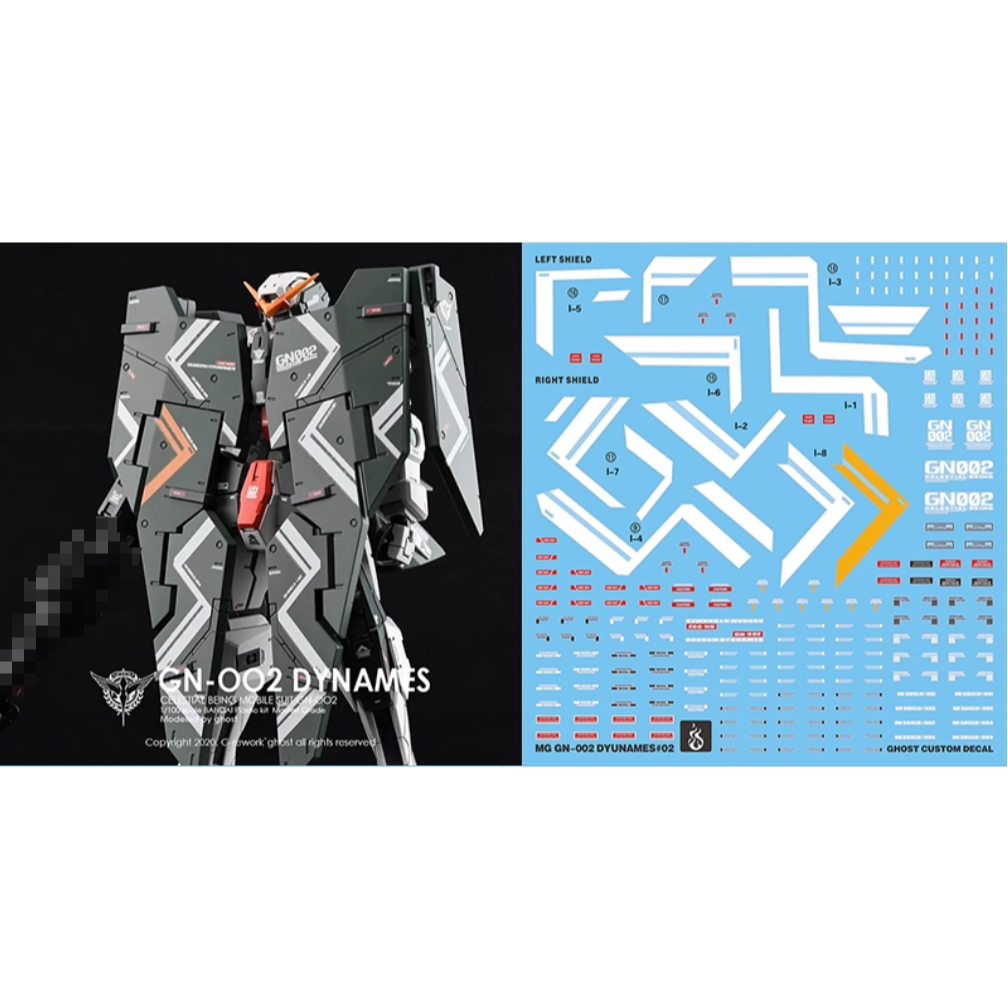 YAN GHOST MG 1/100 GN-002 Dynames Water Slide Decal Fluo Effect ไม่ใดชิ้นส่วนหรือชุด YANMG006