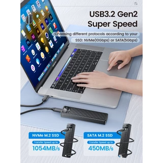 ORICO M.2 NVMe SSD Enclosure 10Gbps USB 3.2 Gen2 พร้อมการออกแบบเครื่องมือฟรีสําหรับ NVMe/SATA SSDs (PDDM2C3)
