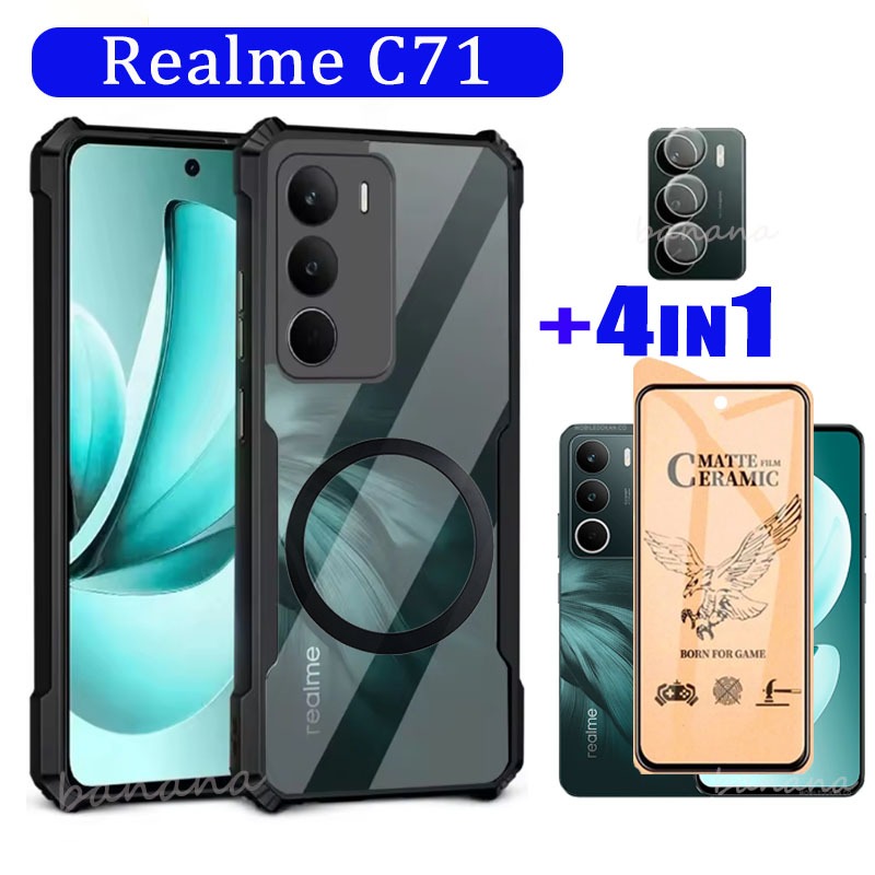 3 in 1 Realme C71 เคสโทรศัพท์มือถือป้องกันการล่มสลายสําหรับ Realme C61 C63 C75 C75X ฟิล์มกระจกนิรภัยเซรามิกและฟิล์มเลนส์