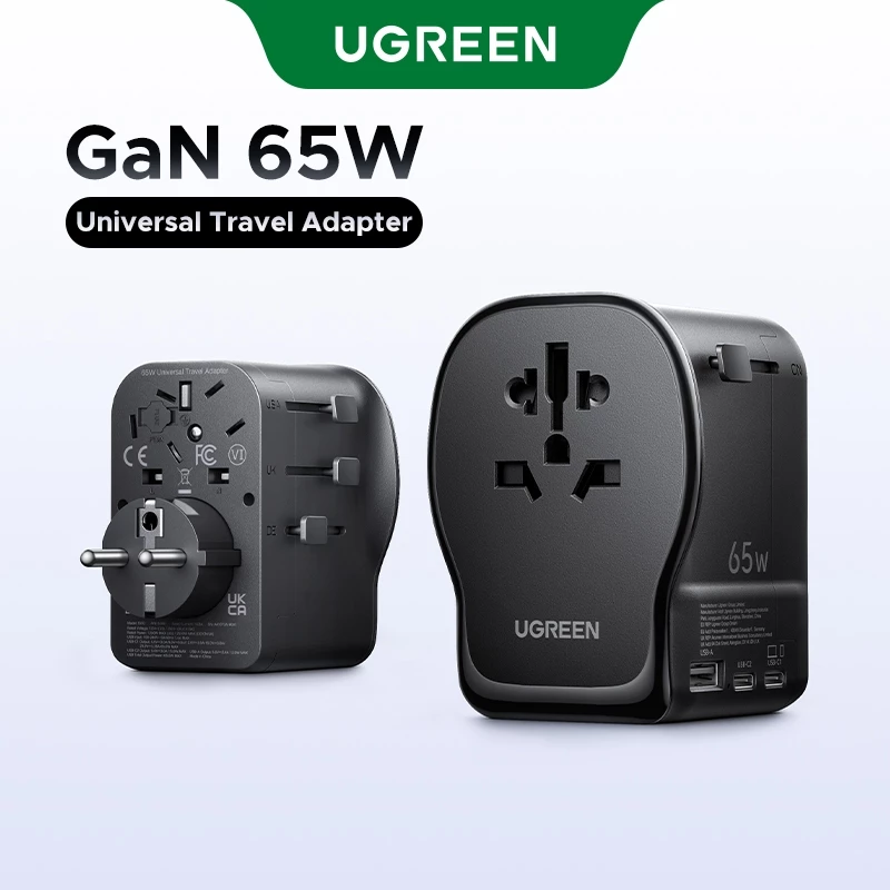 UGREEN Nexode 65W Universal Travel Adapter ปลั๊กสลับได้ UK/US/DE/CN 2 in 1 ซ็อกเก็ตชาร์จ PD 65W Fast Charging สําหรับการเดินทางเพื่อธุรกิจ