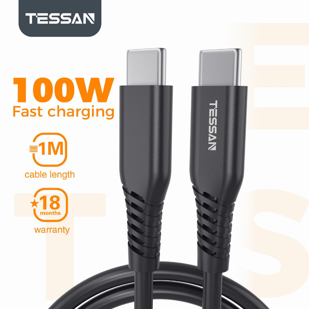 TESSAN สายชาร์จเร็ว USB C ถึง USB C Type C 100W สำหรับโทรศัพท์ แล็ปท็อป ยาว 1 เมตร