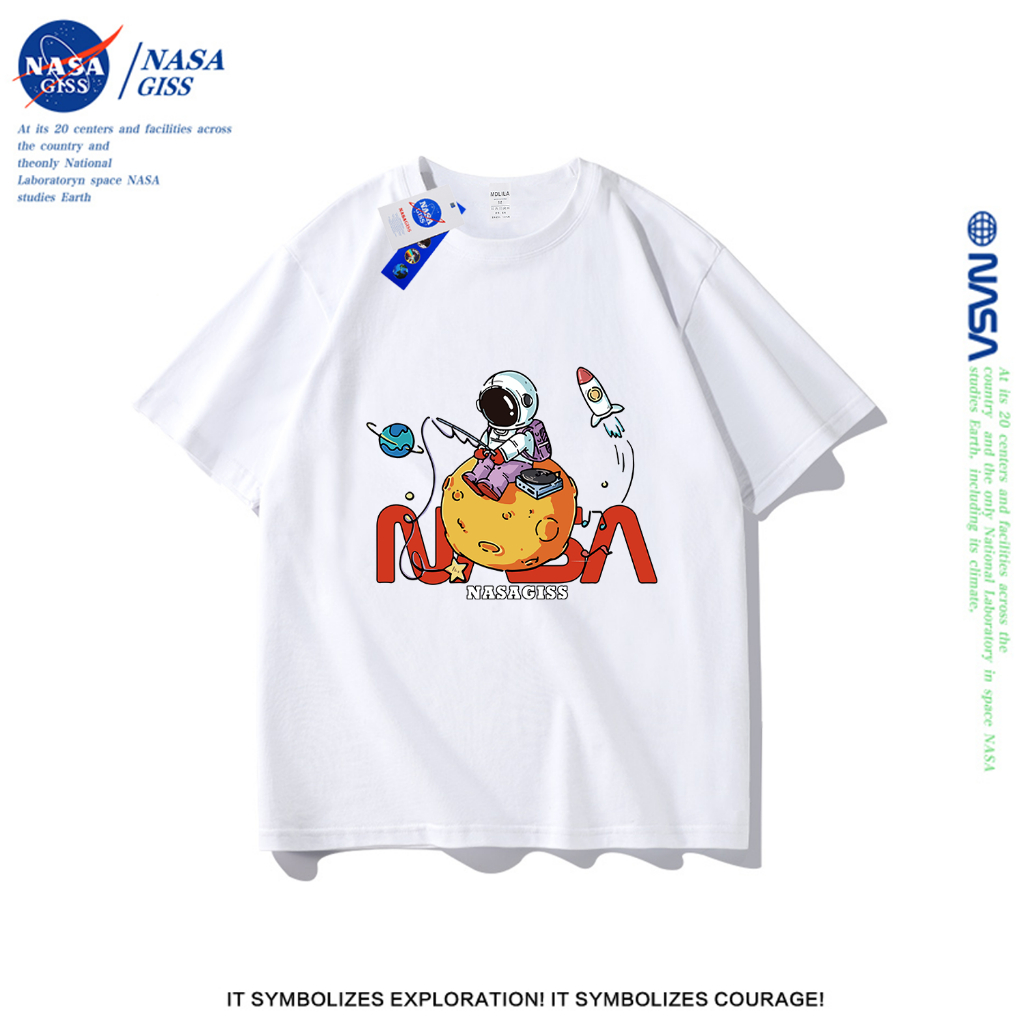 NASA เสื้อยืดชายหญิงแขนสั้น สตรีทฮิปฮอป summer NASAนักบินอวกาศ เสื้อยืด พิมพ์ลาย คอตตอน คอกลม หลวมและระบายอากาศ