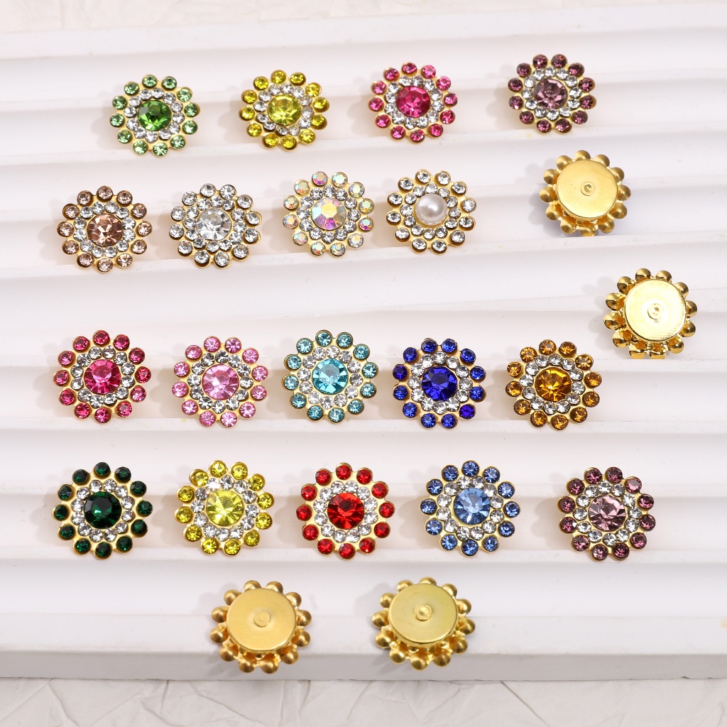 ปุ่มลูกปัดดอกทานตะวัน Rhinestone ขนาด 14 มม. 10 ชิ้น/ถุง สําหรับ DIY และงานหัตถกรรม