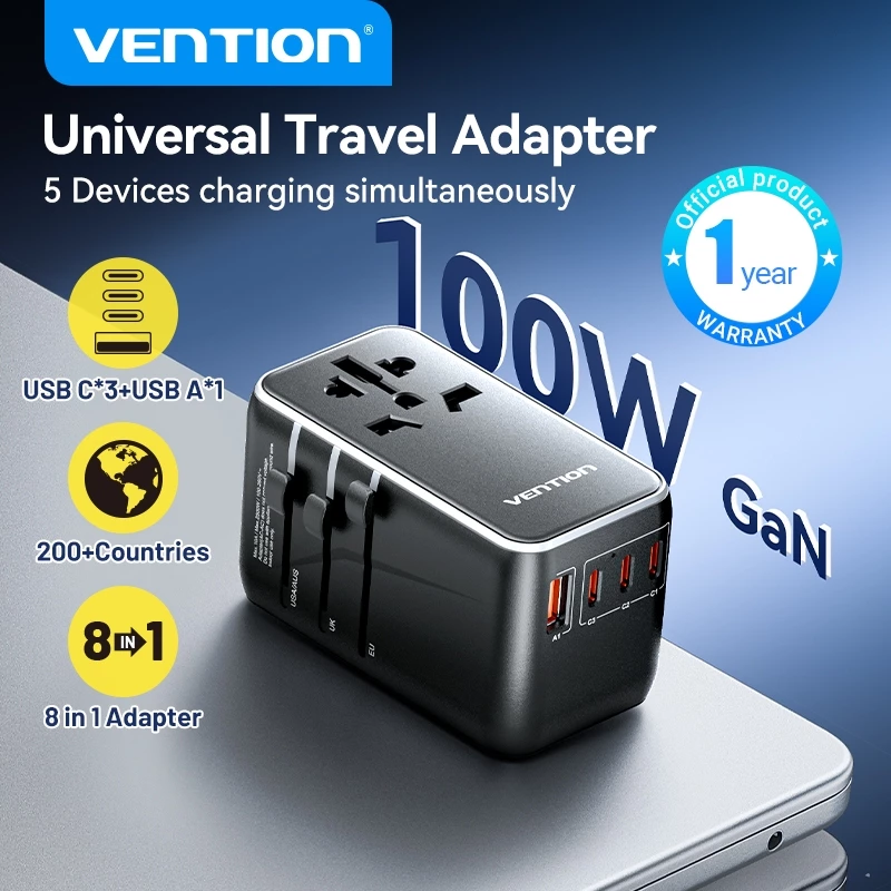 Vention อแดปเตอร์ปลั๊กไฟเดินทาง Universal GaN แก้ปัญหาประเทศปลั๊กไฟต่างกัน ชาร์จได้ ทุกประเทศ