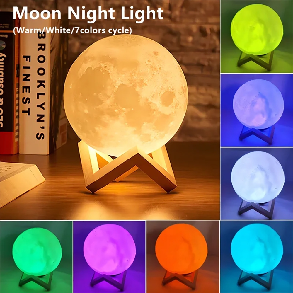 โคมไฟดวงจันทร์ LED Night Light แบตเตอรี่ขับเคลื่อนพร้อมขาตั้ง Starry โคมไฟสําหรับตกแต่งห้องนอน Night Lights ของขวัญเด็ก Moon โคมไฟ