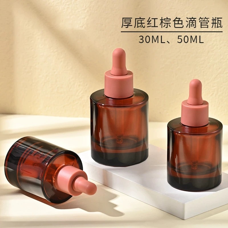 30ML 50ML สีแดงสีน้ําตาลหนา Soled Dropper ขวดน้ํามันหอมระเหย Essence Sub-ขวดขวดแก้ว