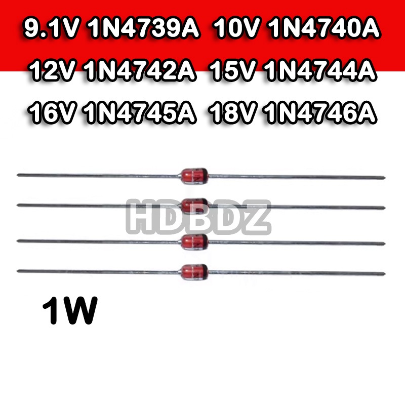 50~100PCS 9.1V 1N4739A 10V 1N4740A 12V 1N4742A 15V 1N4744A 16V 1N4745A 18V 1N4746A 1W DO-41 แรงดันไฟ