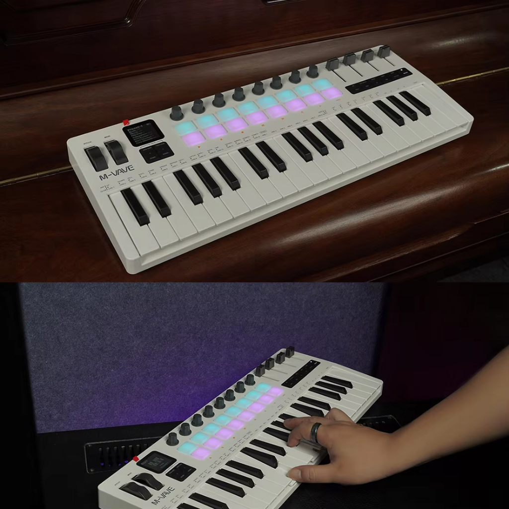 M-VAVE SMK-37 PRO 37-Key USB MIDI Controller พร้อมแผ่น RGB 16 แผ่น & 8 ปุ่มรองรับการทํางานของซอฟต์แว