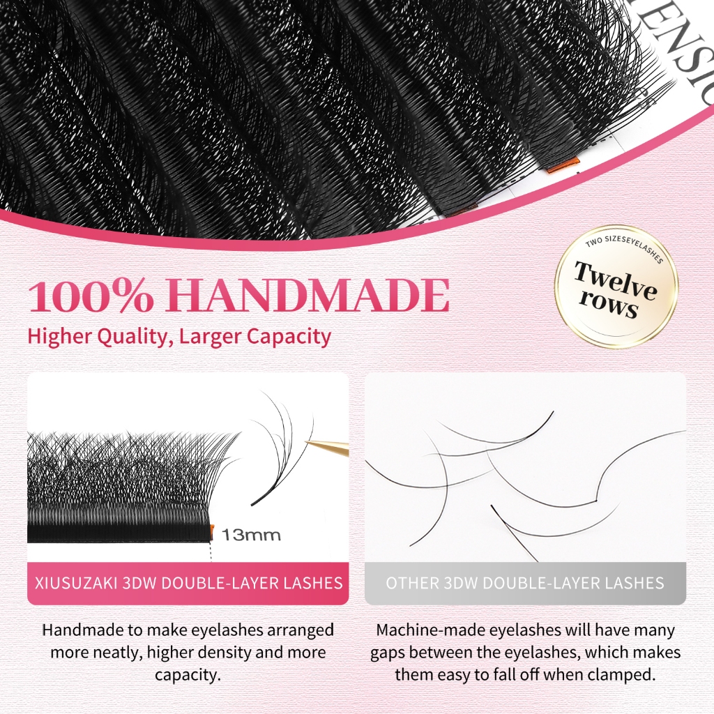 XIUSUZAKI 6D Eyelash Extension 0.07 มม.C + D Curl ธรรมชาติสไตล์ใหม่ Premade พัดลม Lashes - รูปที่ 4