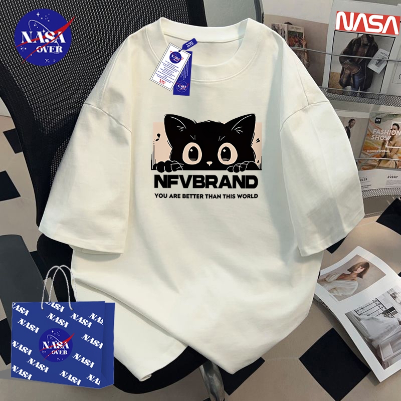 【พร้อมส่ง】🔥NASA ใส่ได้ทั้งชายหญิง แขนสั้น ทรงโอเวอร์ไซส์ เสื้อยืด🐈‍⬛ลายแมวดำ ผ้าฝ้ายแท้100% เสื้อYG438