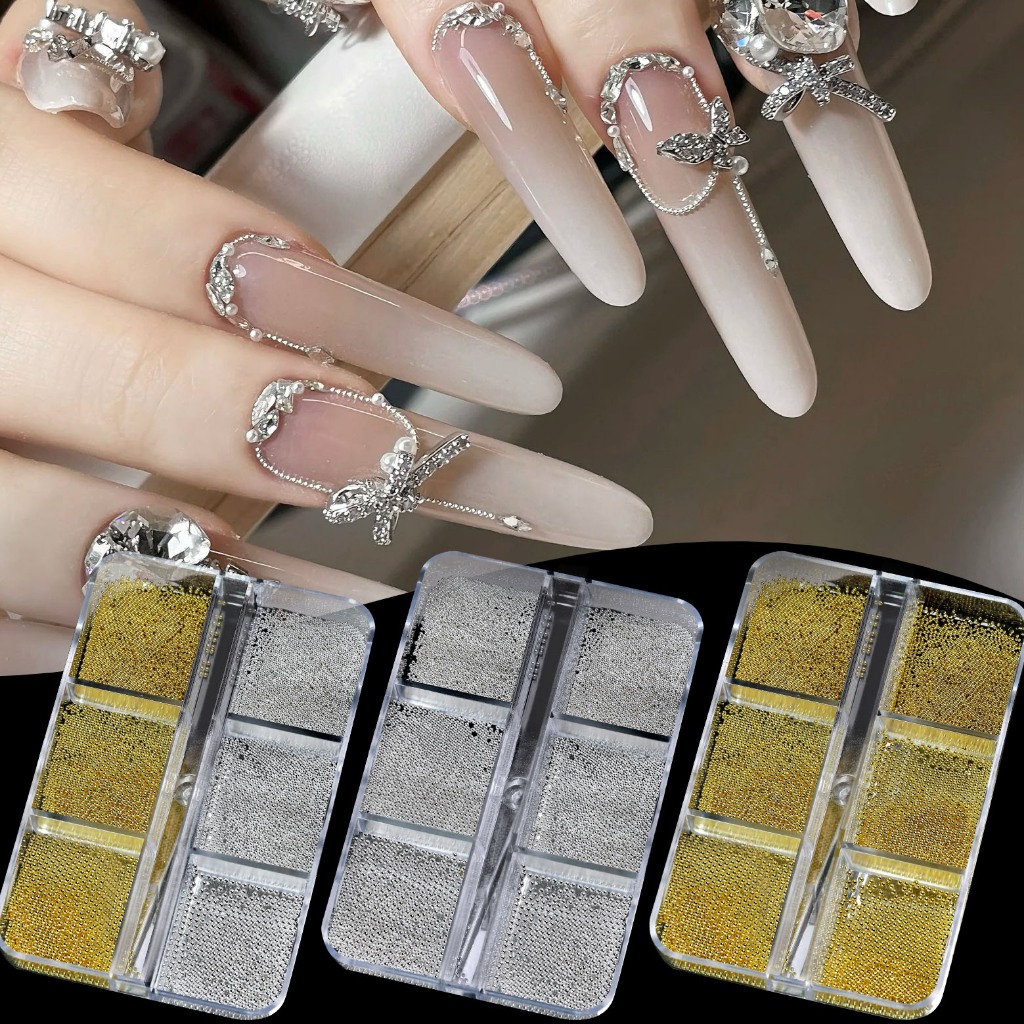 Misscheering Mini Gold Sliver Caviar Metal Steel Ball Nail Accessories เครื่องมือ DIY
