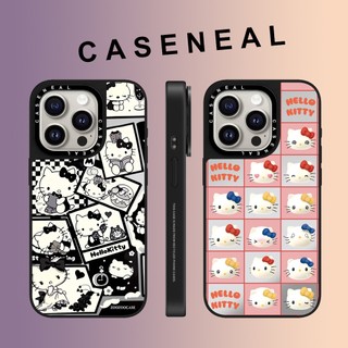 CASENEAL การ์ตูนน่ารัก Kitty แมวสติกเกอร์กระจก face เคสโทรศัพท์สําหรับ iPhone 16 Pro Max 15 Plus 14 ProMax 13 12Pro 12 11 โทรศัพท์กันกระแทกขอบนุ่มฮาร์ดป้องกันกรณี
