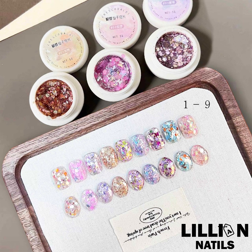 พร้อมส่งในไทย Super Flash เลื่อมขนาดใหญ่ เจลทาเล็บ กาวส่องไฟกระป๋อง 9สี ยาทาเล็บกาว Butterfly Fairy Series 5g ล้างฟรี เลื่อมวัสดุกาวเล็บ