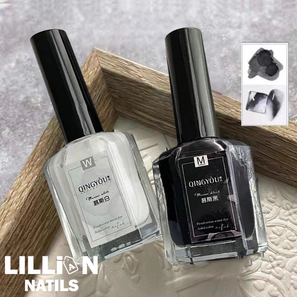 【พร้อมส่งในไทย】QINGYOU สีขาว สีดำ เพียงทาลงบนเล็บสีทำสีแล้ว  15ML น้ำยาทำลายหินอ่อน   QINGYOU  ไม่ต้องอบ น้ำยาริ้วใช้ทำงาน