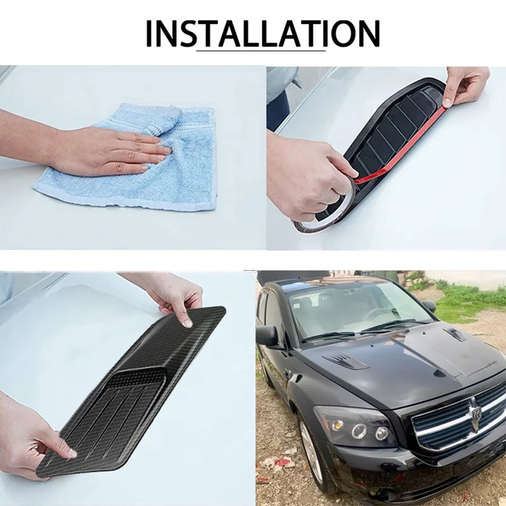 คาร์บอนไฟเบอร์ / สีดํารถตกแต่งเซลล์การไหลของอากาศไอดีฮู้ดตัก ฝากระโปรง ระบายอากาศปกสติกเกอร์ - รูปที่ 5