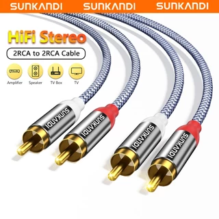 สายสัญญาณเสียง SUNKANDI 2RCA ถึง 2RCA สายชุบทองสเตอริโอชายสําหรับโฮมเธียเตอร์,เครื่องเสียงอิเล็กทรอนิกส์