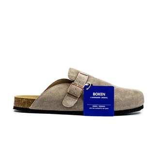 BOKEN รองเท้าแตะรองเท้าแตะ Mules ผู้ชายผู้หญิงกลางแจ้งชายหาดแบนคลาสสิก Casual Soft Suede Cork Clogs Baotou สีเทา