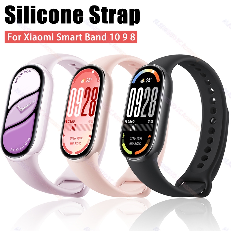 สายซิลิโคนสําหรับ Xiaomi Mi Band 10 9 8 เปลี่ยนสายนาฬิกาอัจฉริยะสร้อยข้อมือสําหรับ Xiaomi miband 8 Correa mi band10 สายนาฬิกา