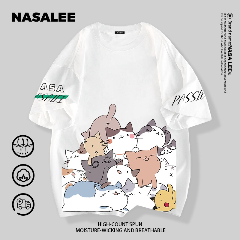 【ส่งเร็ว 48 ชม.】เสื้อยืด NASA ผ้าฝ้ายนุ่ม ลายแมวซนหมู่สุดน่ารัก สไตล์ไทย ใส่ได้ทั้งครอบครัว