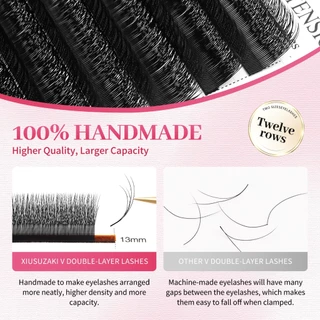 XIUSUZAKI V Shape Lashes 0.07 มม.C + D Curl Faux Mink Eyelash Extension ธรรมชาติหนาแน่น Lashes