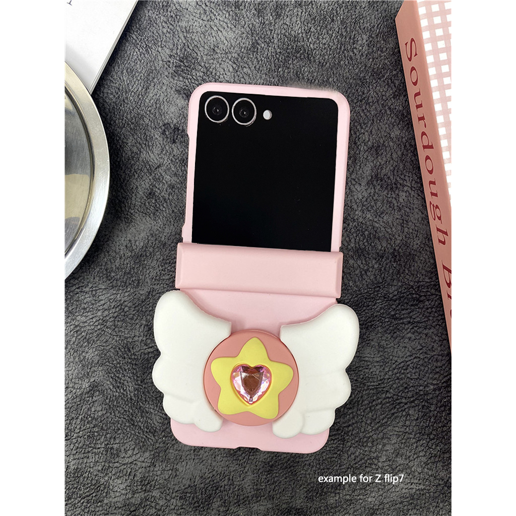 เกาหลีหรูหราน่ารัก Love Heart Wing Bracket กล้วยแบบพกพาสีชมพูสําหรับ Samsung Galaxy Z Flip 7 Z Flip6 ZFlip 5 Zflip6 Zflip7 fe กันกระแทกปกหลัง ราคา ถูกที่สุด ดีลบีเคเค แกลเลอรีภาพที่ 3
