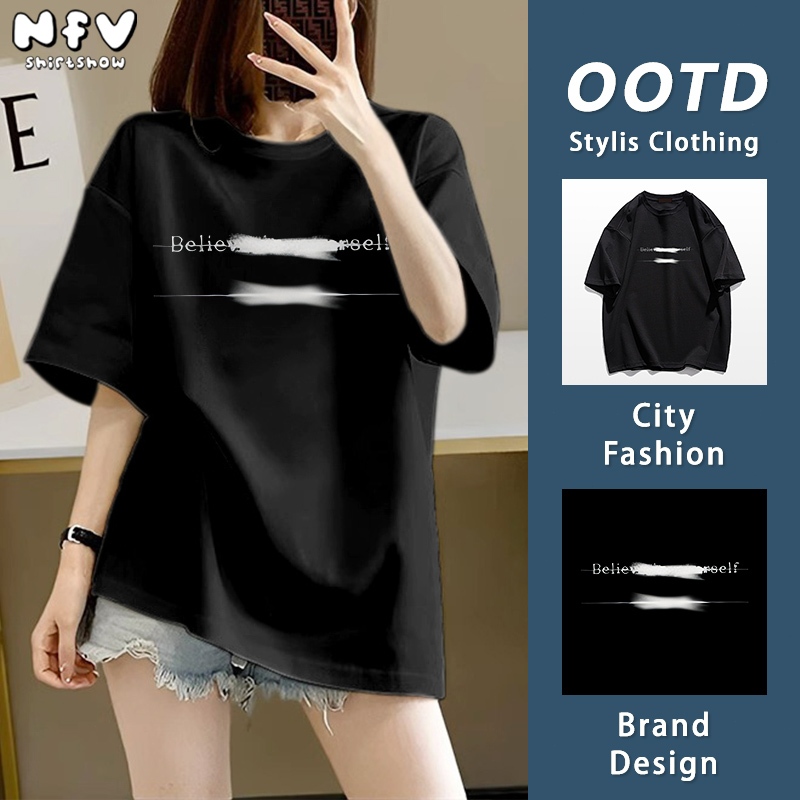 NFV ใส่สบายไม่รัดตัว🎀แฟชั่นเกาหลี ลายสกรีนมินิมอลเรียบง่าย มาใหม่ ผ้าคอตตอน 100% เกรดพรีเมี่ยม ระบายอากาศ พร้อมส่ง YG225