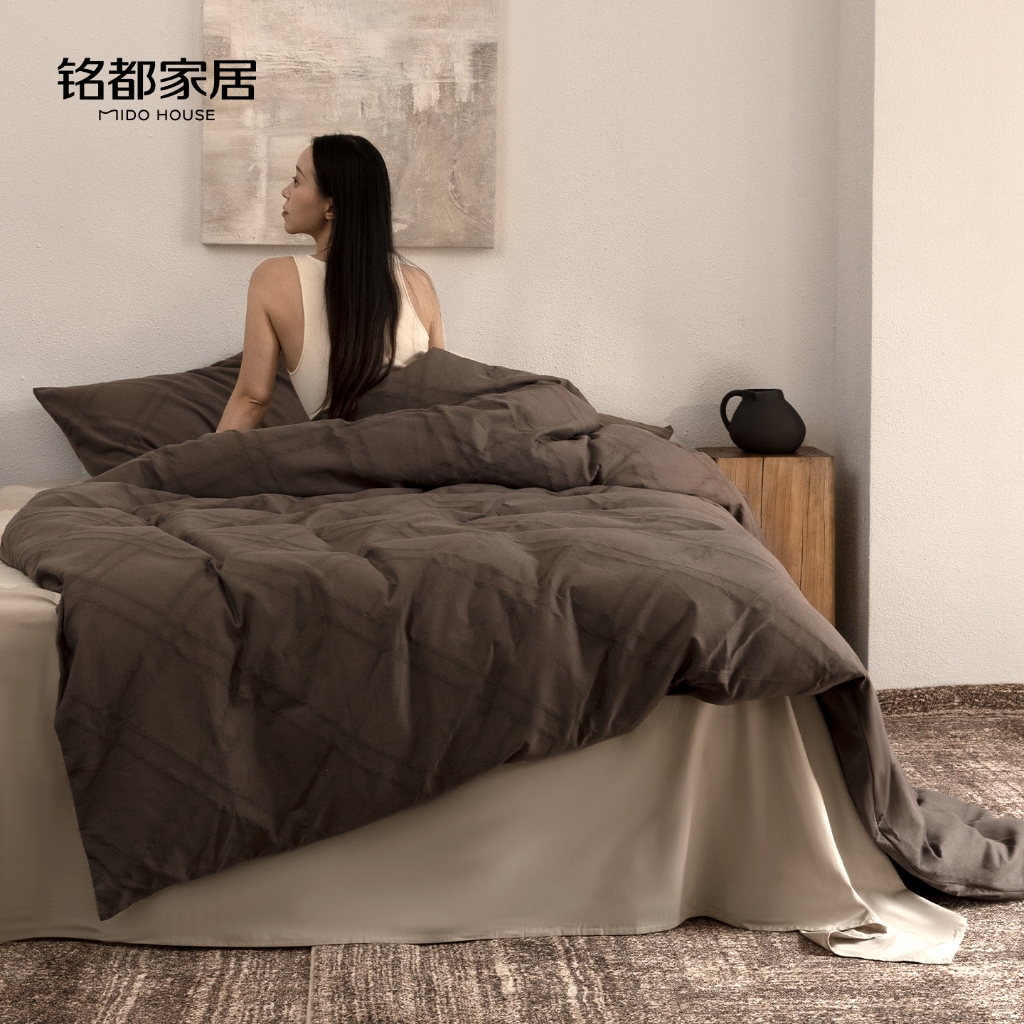 MIDO HOUSEชุดเครื่องนอนหรูหรา 4 ชิ้น ฝ้ายยาวอัคซู ทอ Jacquard 300TC 100% ผ้าซาตินนุ่มลื่น AB สองหน้า