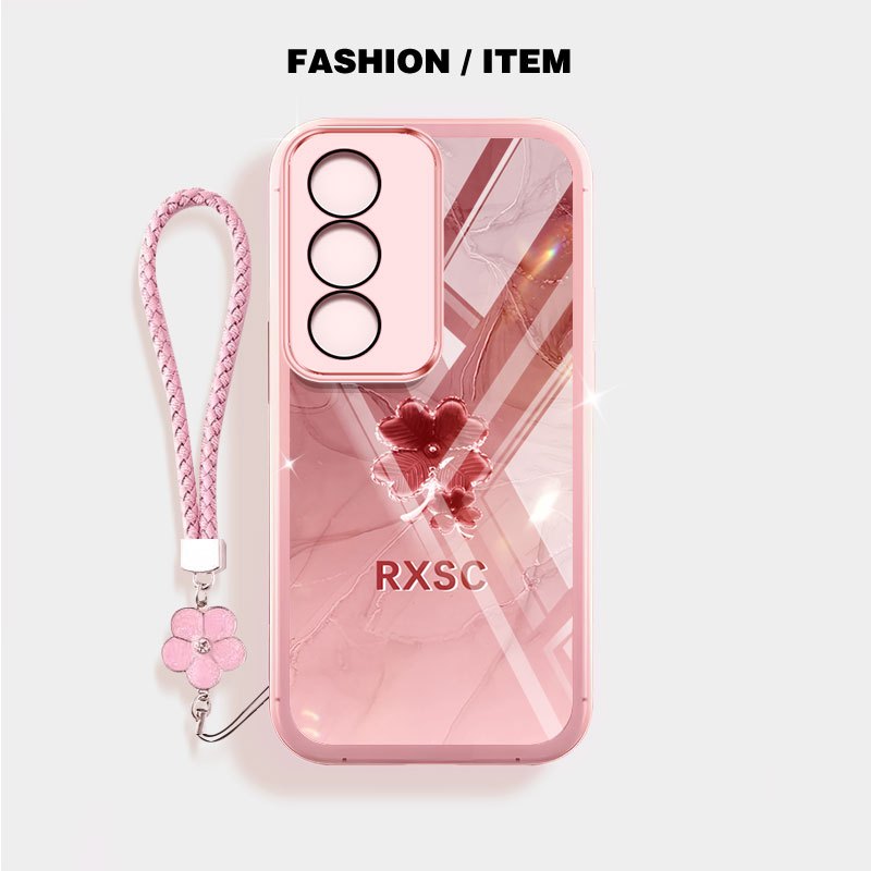 VRQR สําหรับ Oppo A3 Pro 5G Niche และ Minimalist INS สไตล์ตรงขอบเคสโทรศัพท์พร้อมเชือกแขวนดอกไม้