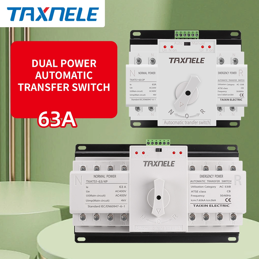 Ats 2P 63A Dual Power สวิตช์โอนอัตโนมัติ AC230V MCB สวิตช์เปลี่ยนอัตโนมัติ Circuit Breaker
