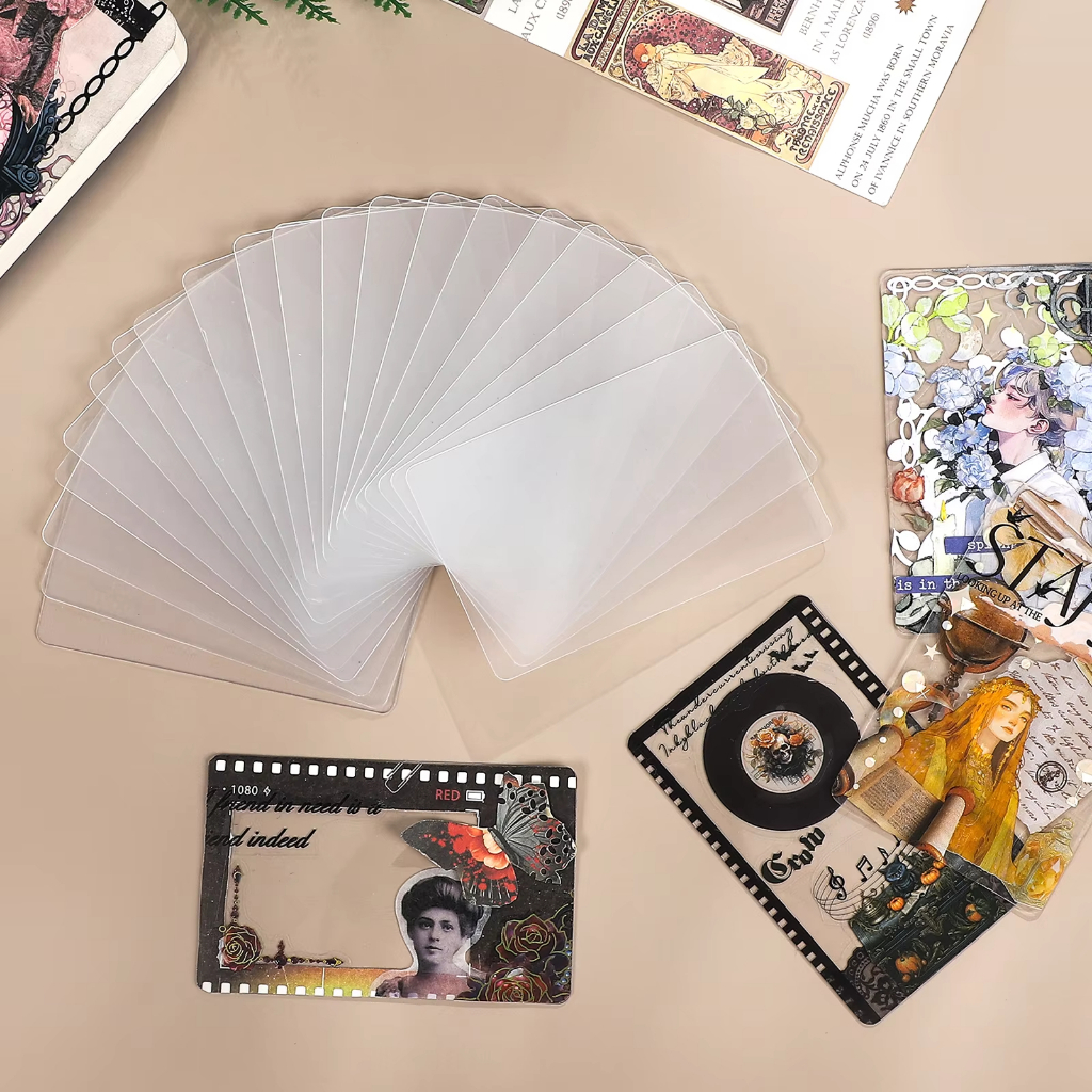 JIANWU 20 ชิ้นโปร่งใสเปล่า DIY เครื่องมือ PVC การ์ดวัสดุ Collage Guka การ์ด ATC Creative DIY วารสารสมุดภาพเครื่องเขียน