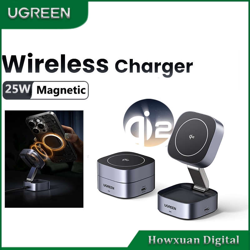 UGREEN แท่นชาร์จไร้สายแบบแม่เหล็ก 2-in-1 25W Qi2 MPP แท่นชาร์จไร้สายแบบพับได้รองรับเครื่องชาร์จเร็ว 