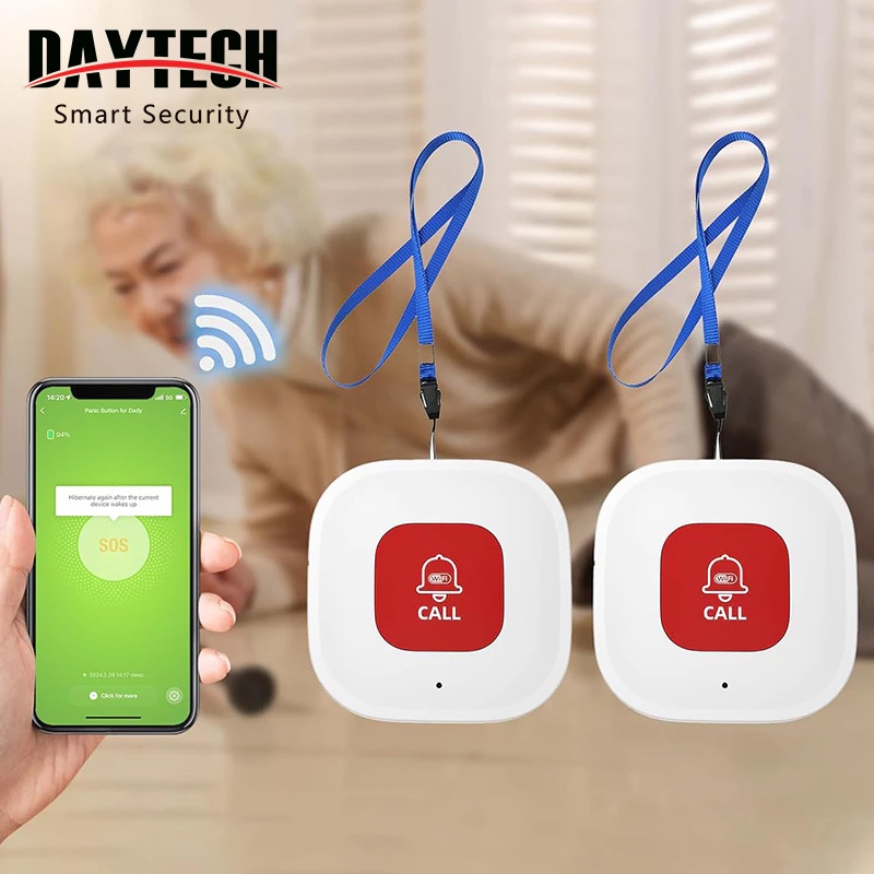 DAYTECH ปุ่มเพจเจอร์ WIFI Alarm โทรศัพท์เสริม SOS Tuya Recheargable สัญญาณเตือนฉุกเฉินสําหรับผู้สูงอายุ