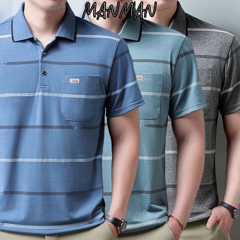 M＆M เสื้อโปโลผู้ชาย ลายทาง สไตล์ทันสมัย แฟชั่นยอดนิยมสำหรับฤดูร้อน สบายๆ