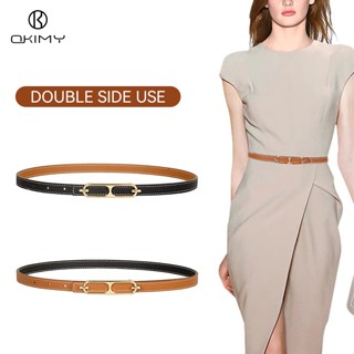 OKIMY เข็มขัดผู้หญิงแฟชั่นบาง สไตล์หรูหรา หัวเข็มขัดโลหะ ตะข…