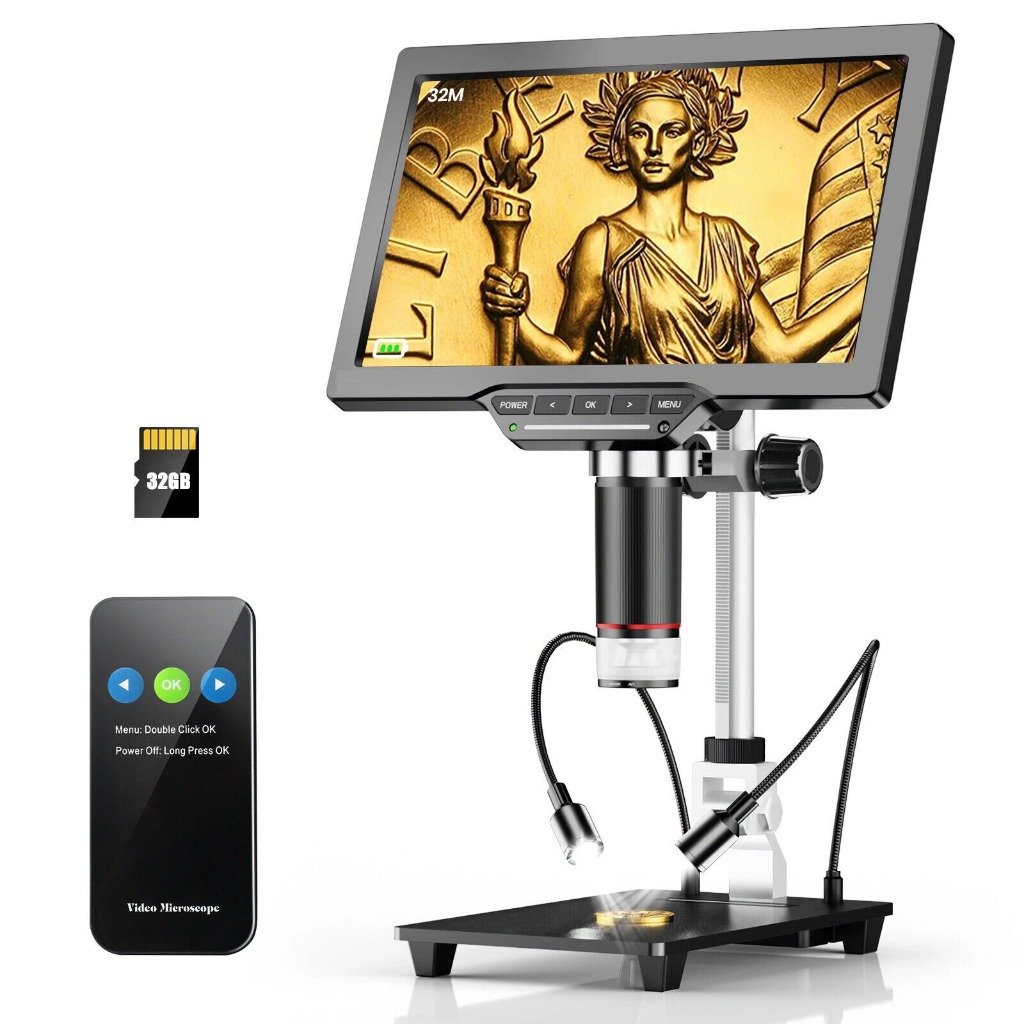 กล้องจุลทรรศน์ดิจิตอล TOMLOV 1300X - หน้าจอขนาดใหญ่ 10", กล้อง HD 16MP สําหรับการตรวจสอบเหรียญ, การบ