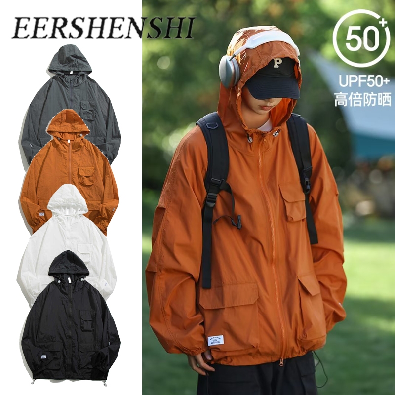 EERSHENSHI เสื้อแจ็คเก็ตกันแดดสำหรับผู้ชาย สไตล์ชุดทำงาน เสื้อแจ็คเก็ตอเนกประสงค์แบบหลายกระเป๋า