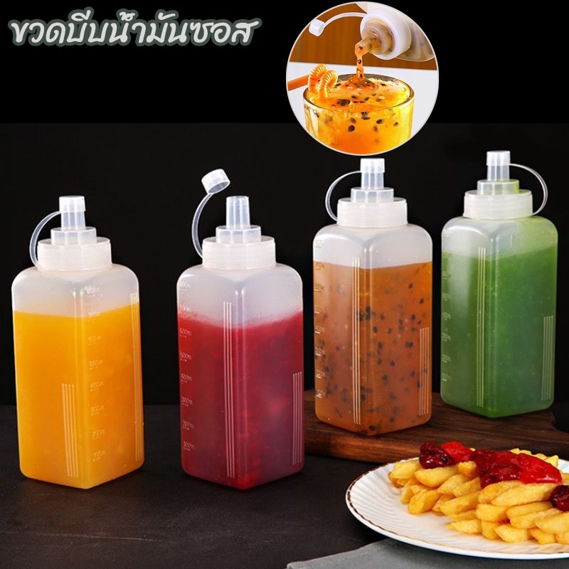 Myoloy 600/800/1000ML บีบขวดซอสเครื่องปรุงรสขนาดใหญ่ปากกันฝุ่นครัวปรุงรสสลัดซอสน้ํามันมะกอกขวด TH