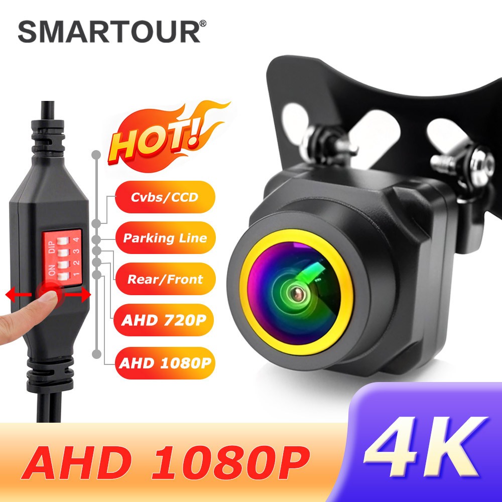 AHD 1920x1080P AHD 720P รถดูด้านหลังกล้อง 180 องศา Fisheye HD CCD Night Vision รถสํารองรถย้อนกลับกล้