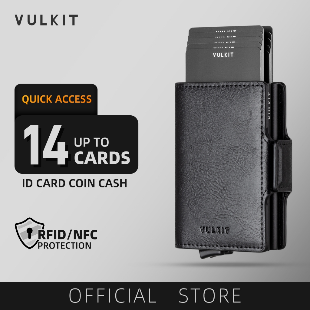 VULKIT-ที่ใส่บัตรเครดิตอะลูมิเนียม RFID Blocking Leather Double Card Case-VC200d