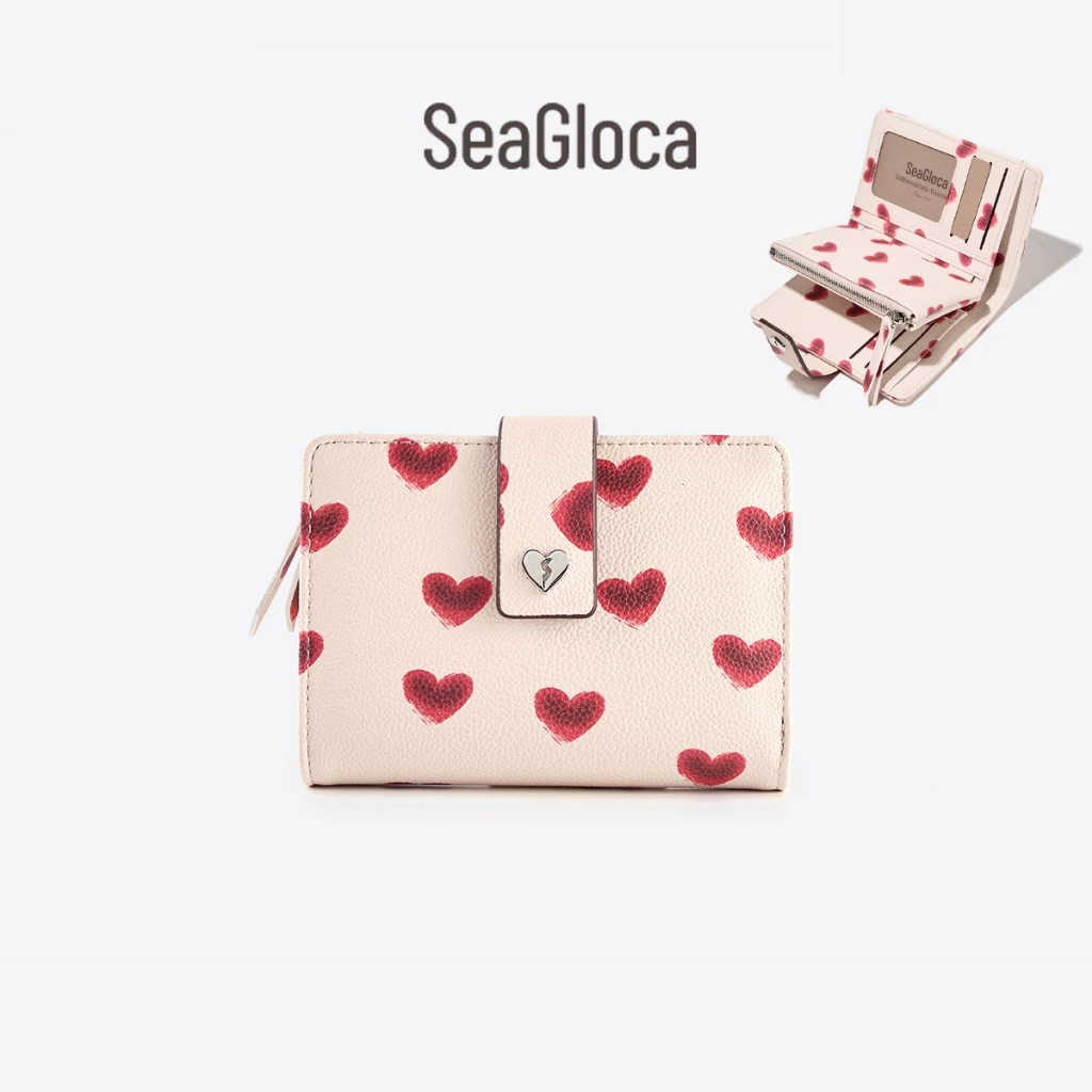 SeaGloca Heart Beat Series Multi-Function Love Heart Print Bifold Coin Purse Wallet for Women No 28