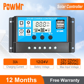 PowMr 30A PWM Solar Charger Controller 12V 24V แบตเตอรี่ Cha…