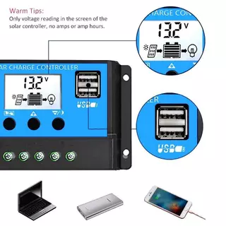 PowMr 30A PWM Solar Charger Controller 12V 24V แบตเตอรี่ Charger LCD Dual USB แผงพลังงานแสงอาทิตย์ตัวควบคุมสําหรับสูงสุด 48V PV อินพุต RBL