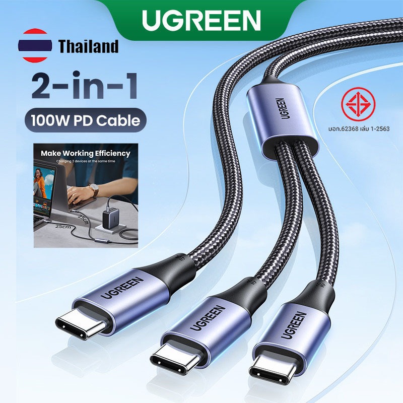 UGREEN สาย Type C 1.5M 100W 2-in-1 สายชาร์จเร็ว