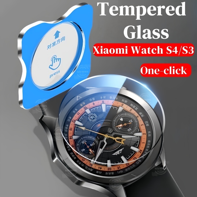 3 ชิ้นคลิกเดียวติดตั้งกระจกนิรภัยสําหรับ Xiaomi Mi นาฬิกา S4 S3 ECIM S4 กีฬาสมาร์ทนาฬิกาคลุมทั้งหมดป้องกันหน้าจอ HD Clear Anti-Scratch ฟิล์มแก้ว