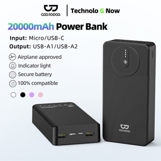 GOOJODOQ 20000mAh Wired Powerbank Large Capacity USB Charging Portable Secure Battery LED Light